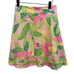 Vintage 90's LILLY PULITZER Pink and Green Leaf and Giraffes Skirt Size 2